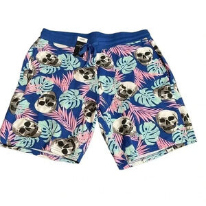 No Boundaries Men’s Lounge Shorts Tropical Palm Skulls Goth New